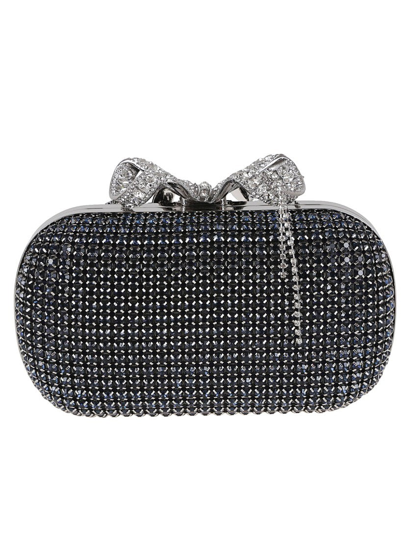 Self-Portrait Knitted Clutch With Silver-Tone Crystal Bow