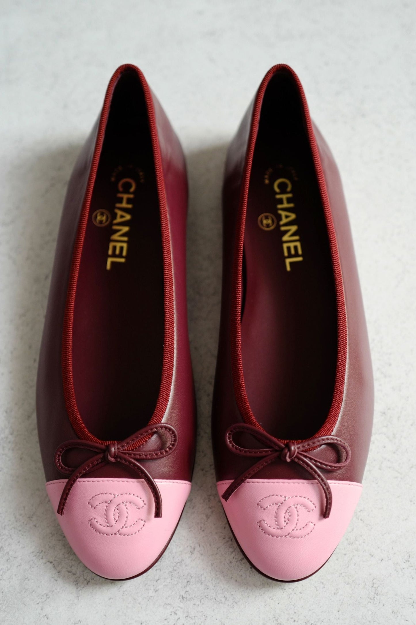 Chanel 26S Matthieu Blazy's Ballet Flats Burgundy Pink Lambskin Size 38