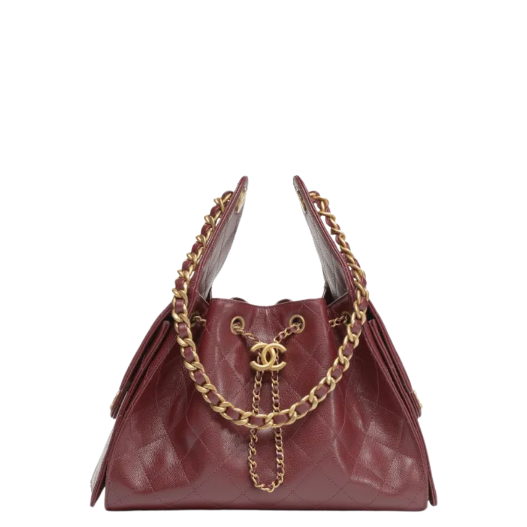 Chanel 25 Small Handbag Hobo Grained Calfskin & Gold-Tone Metal  Burgundy