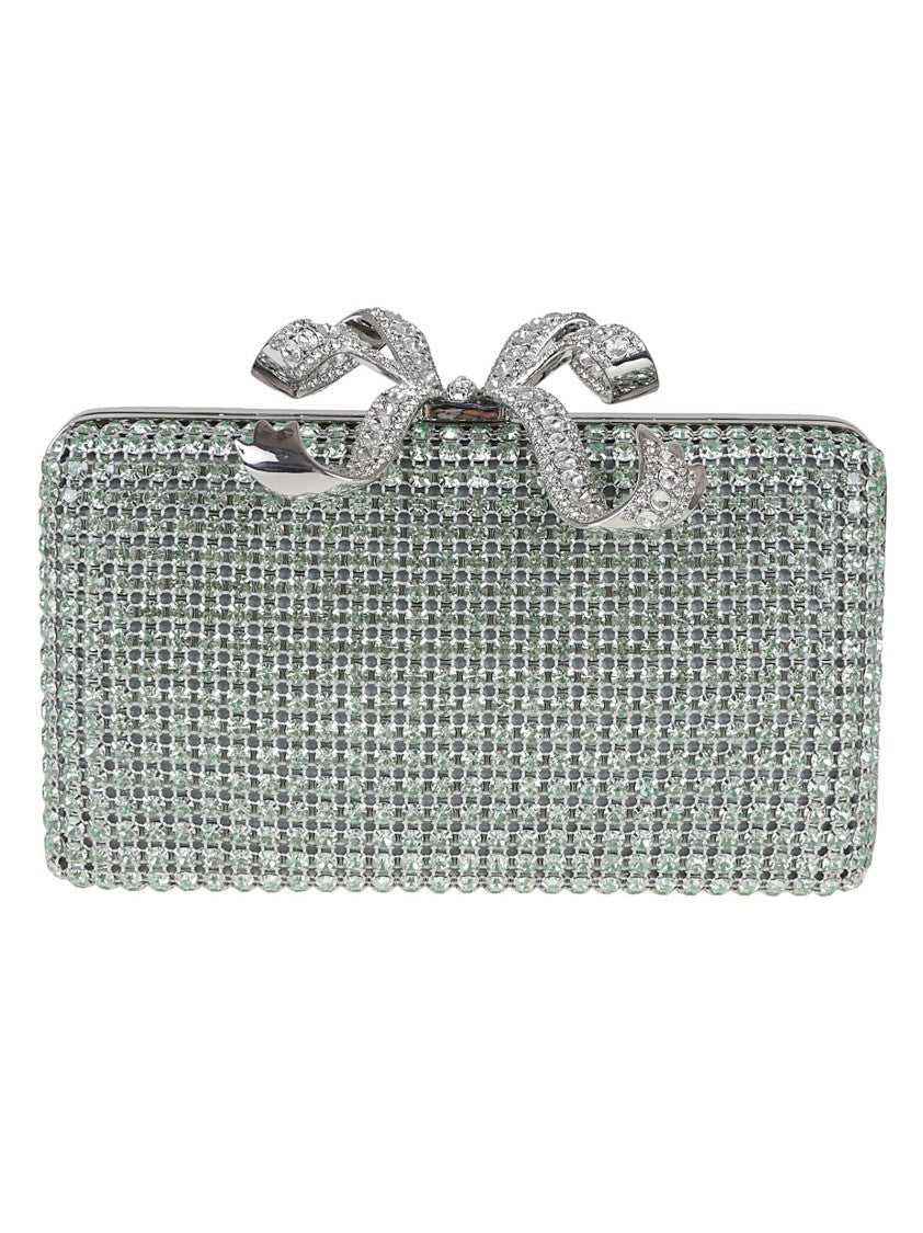 Self-Portrait Crystal-Encrusted Rectangular Clutch With Bow Clasp