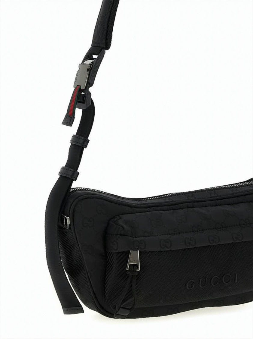 Gucci Black Nylon Shoulder Bag With Embossed Pattern