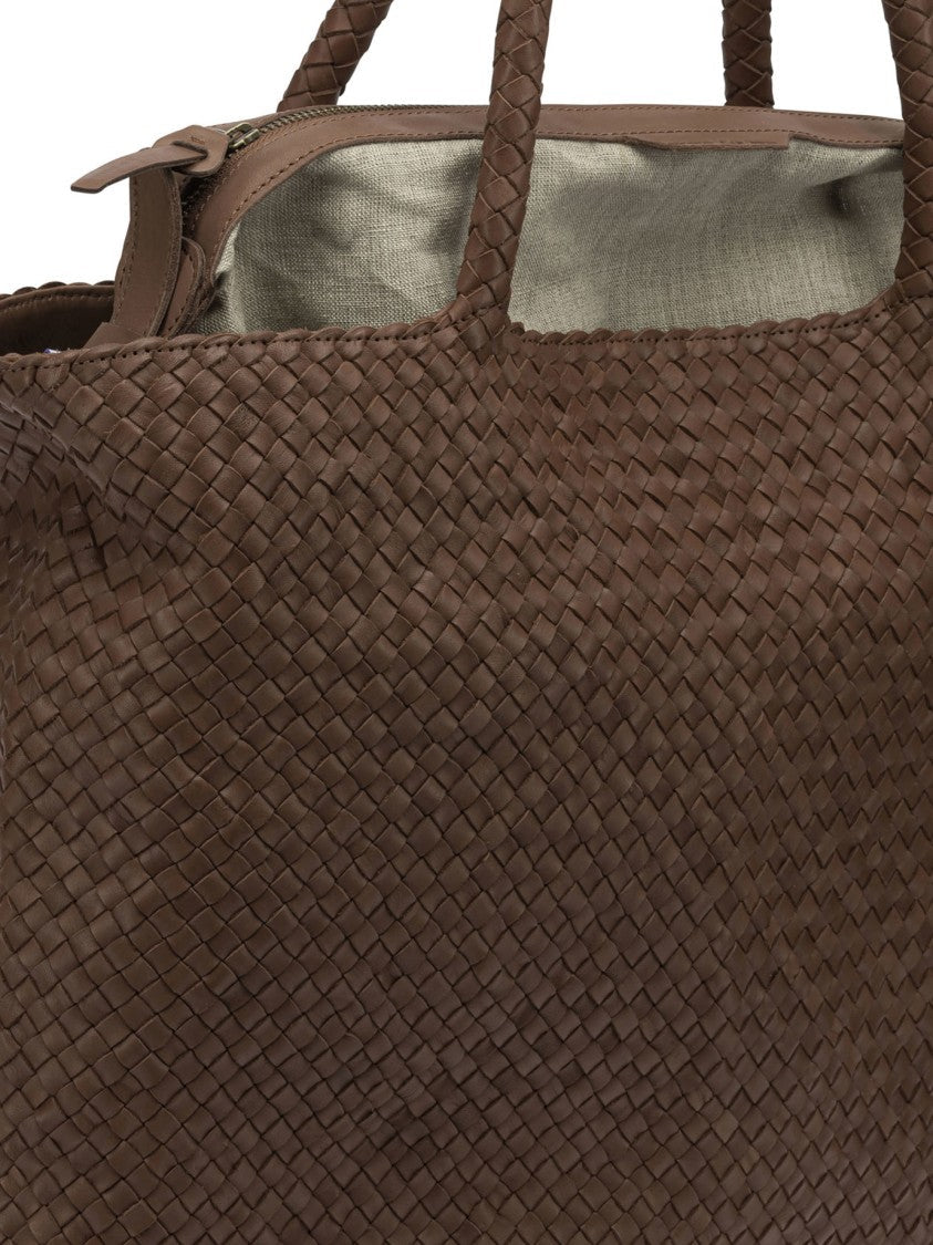 Officine Creative Spacious Woven Leather Shoulder Bag