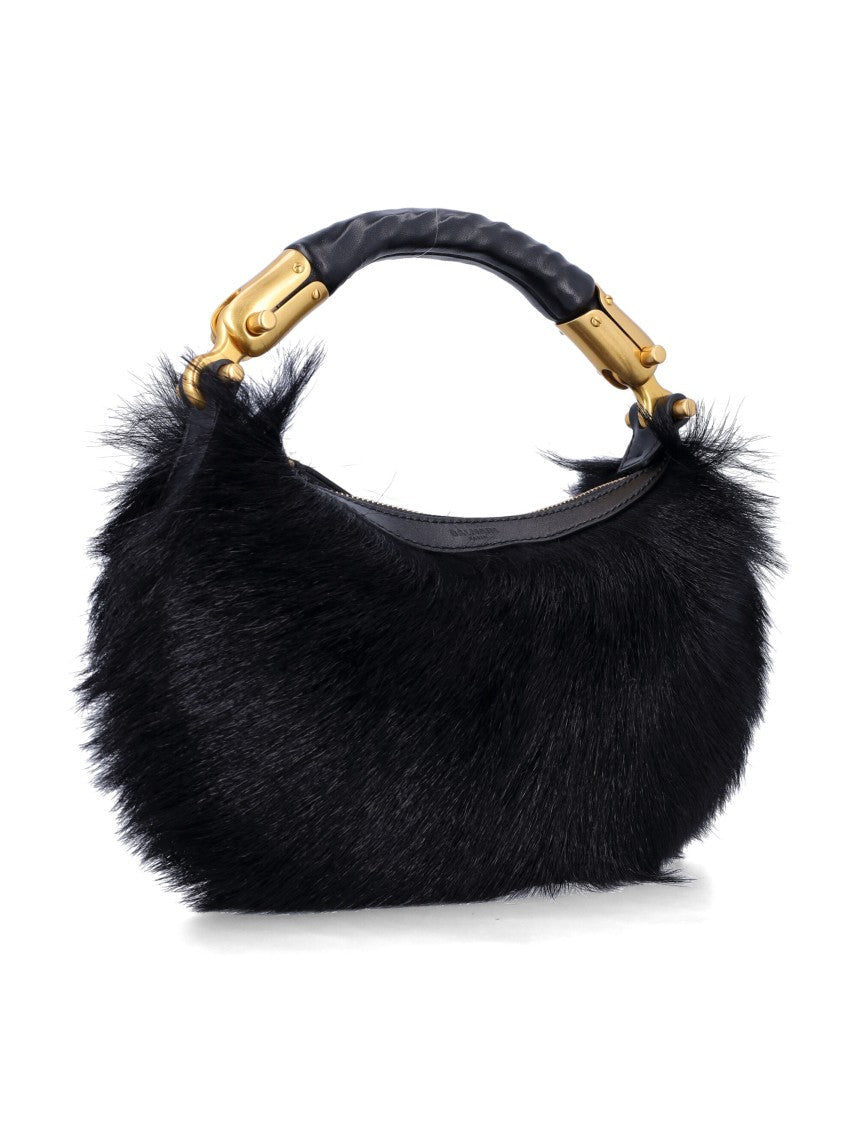 Balmain Genuine Fur Handbag With Leather Handle