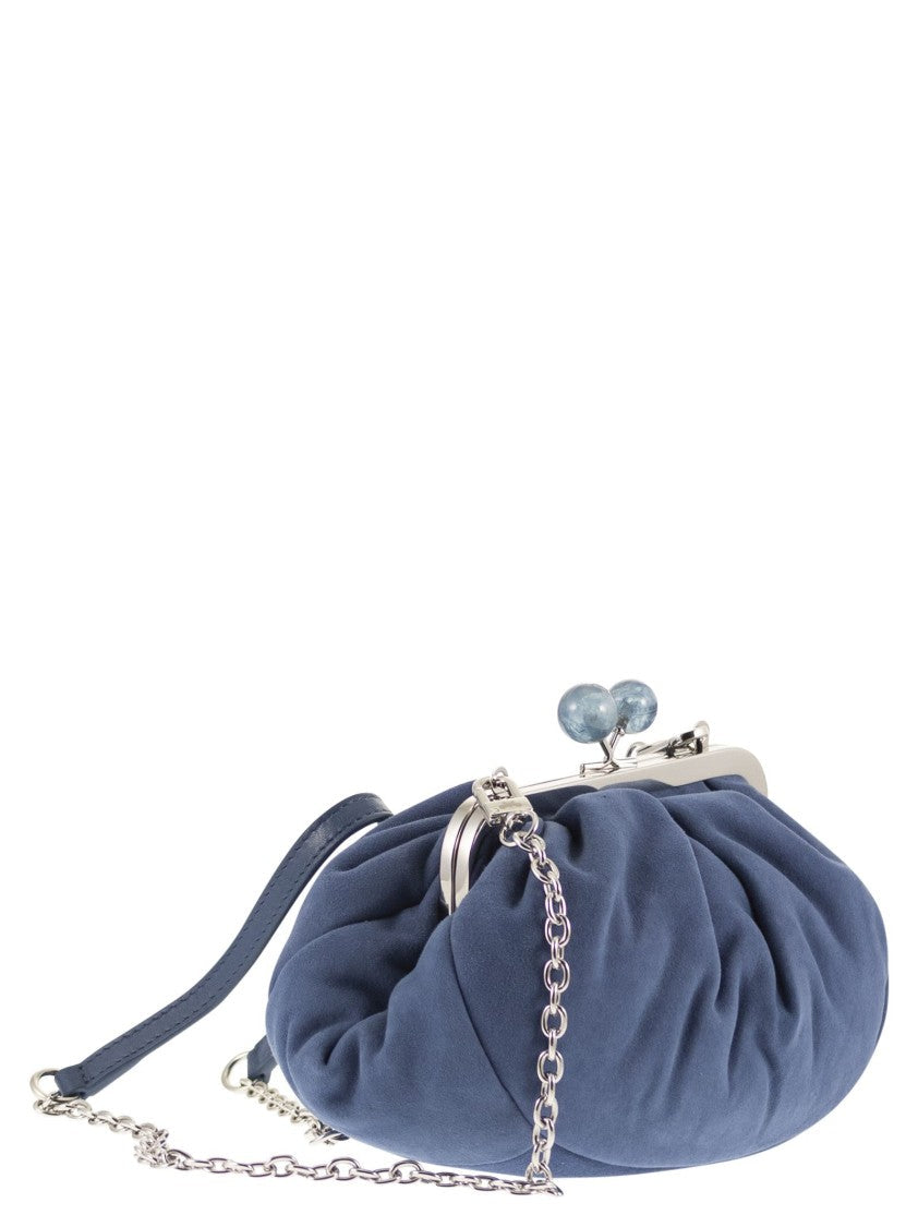Max Mara Pasticcino Small Suede Clutch With Marbled Bead Closure