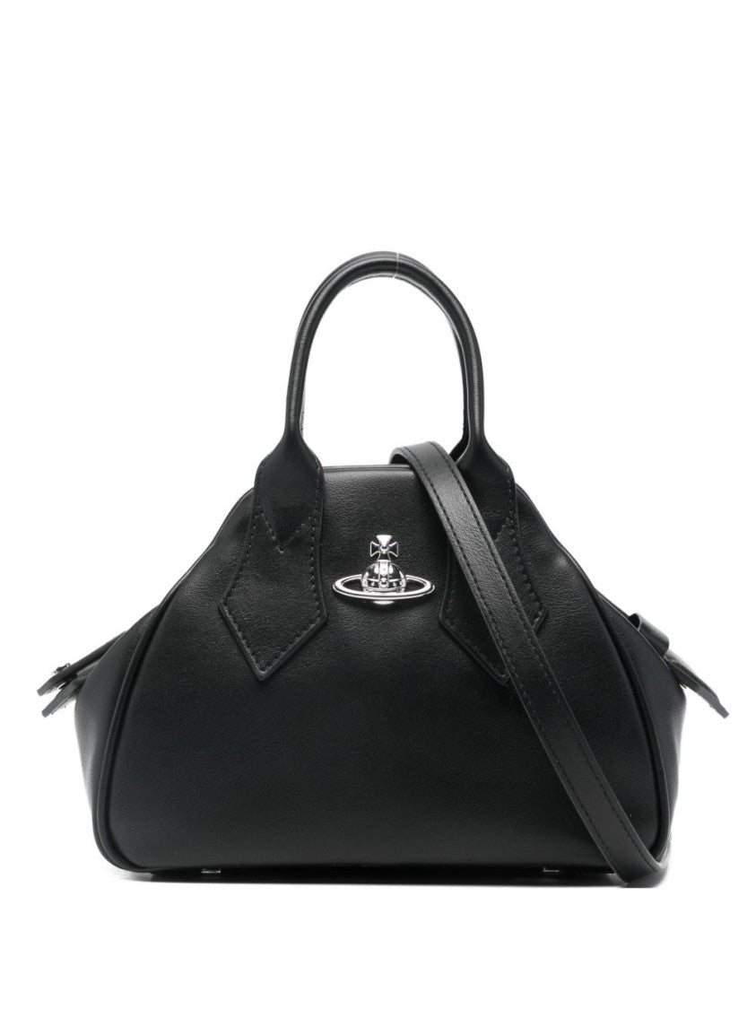 Vivienne Westwood Structured Black Leather Handbag With Silver Emblem