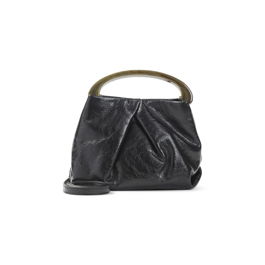 Dries Van Noten Textured Black Leather Shoulder Bag With Translucent Handle