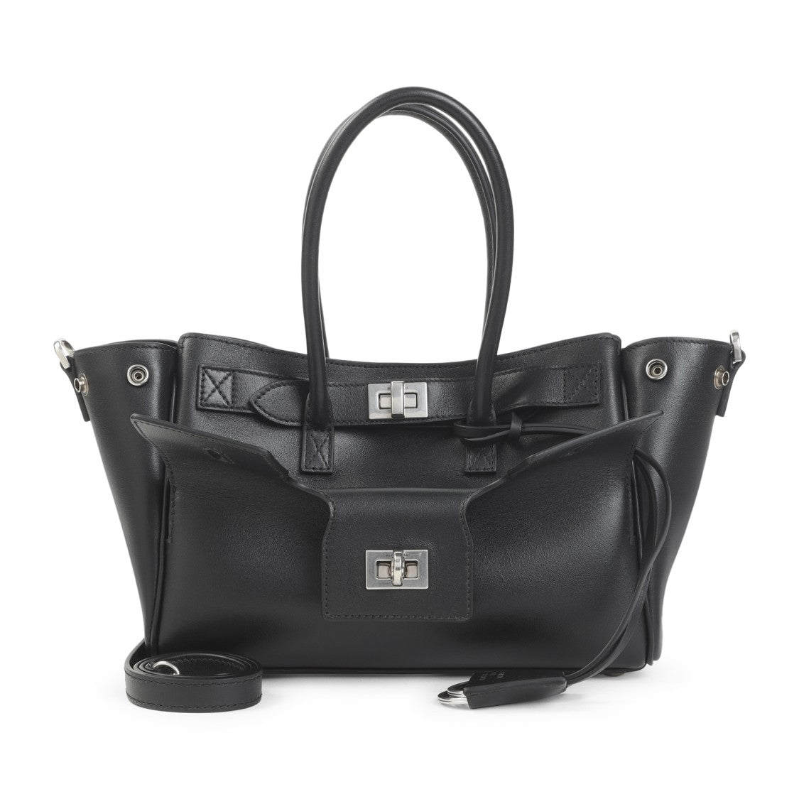 Balenciaga Structured Black Leather Shoulder Bag