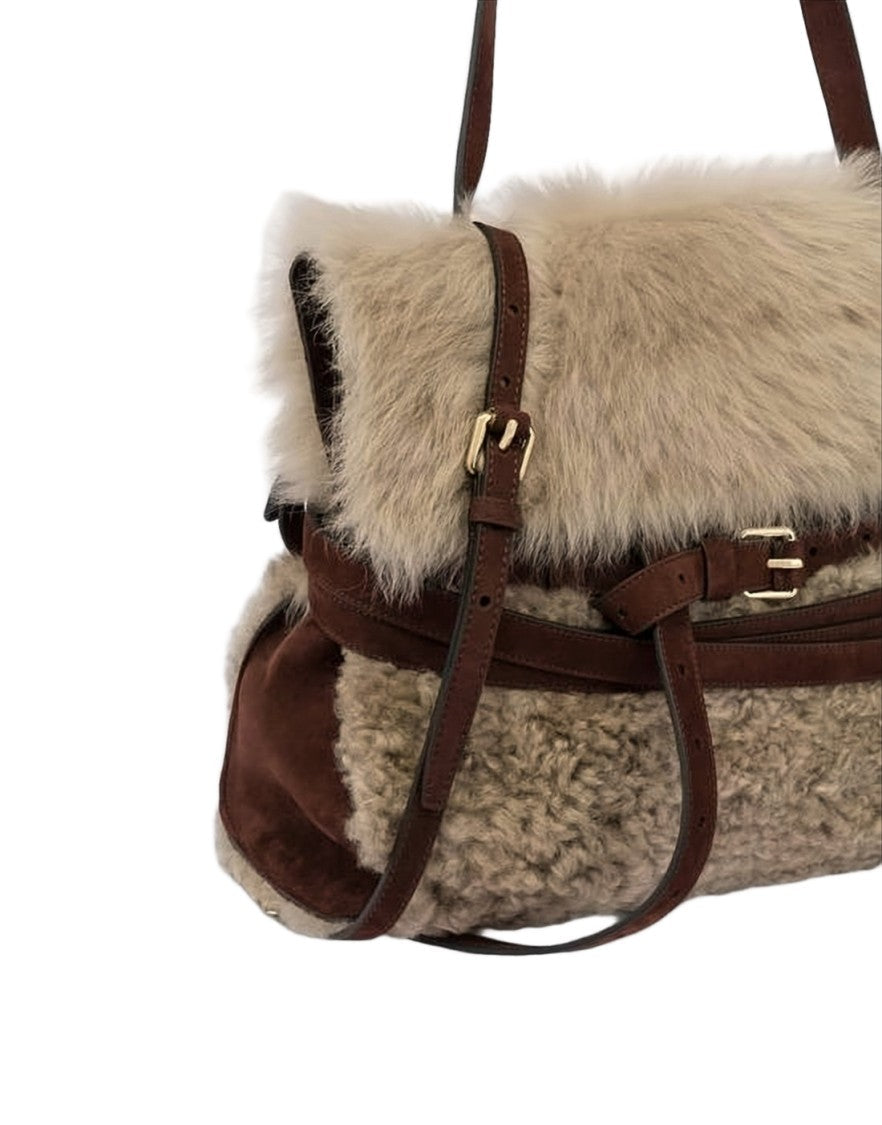 Moschino Curly Shearling Flap Shoulder Bag