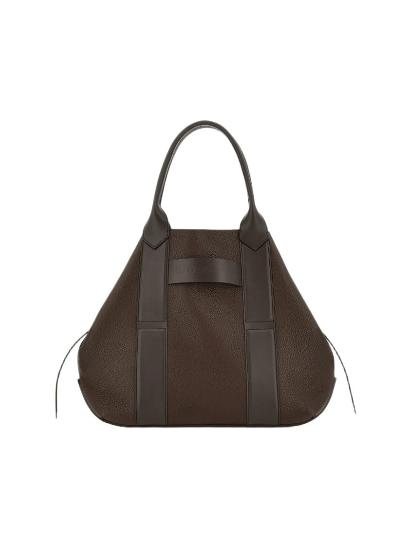 Hogan Structured Hammered Leather Tote Bag With Embossed Accents