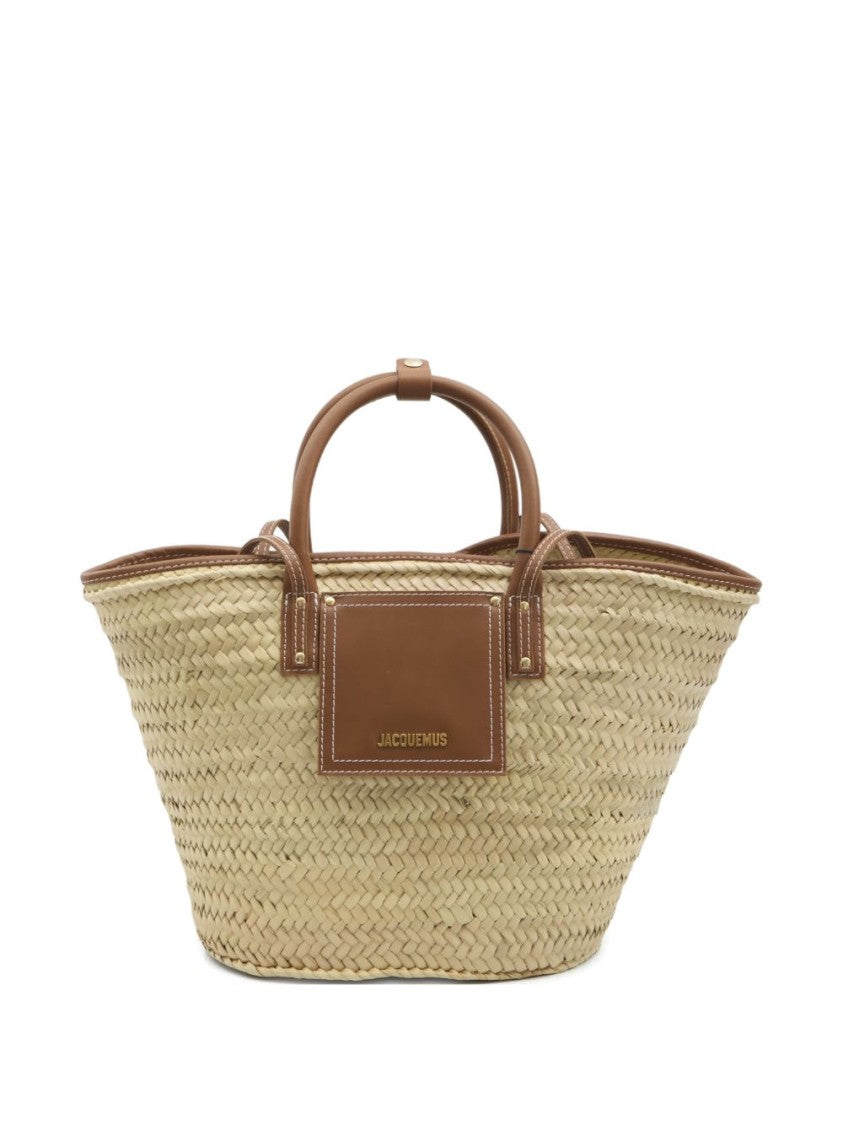 Jacquemus Woven Straw Tote Bag With Structured Silhouette And Leather Accents