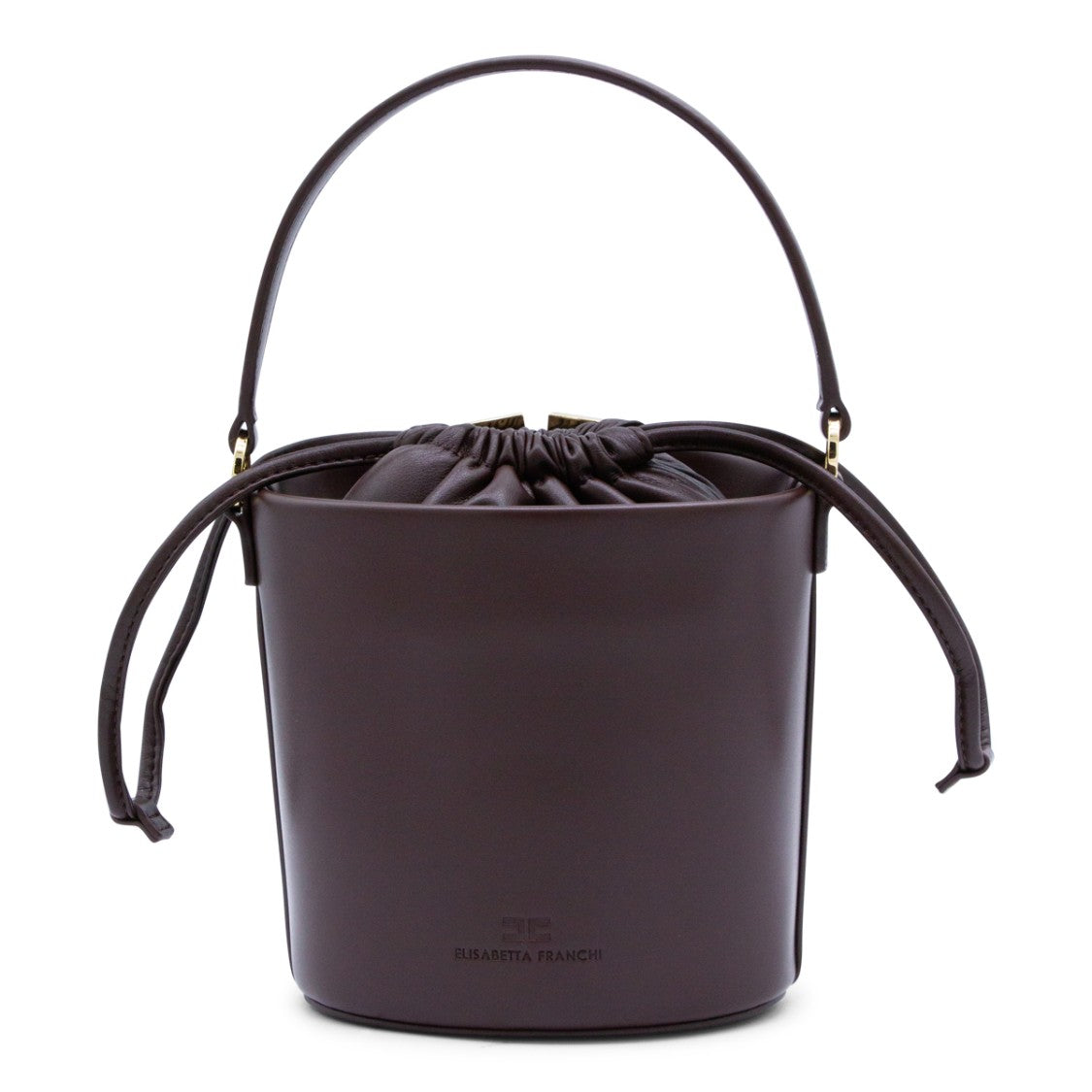Elisabetta Franchi Structured Brown Leather Bucket Bag
