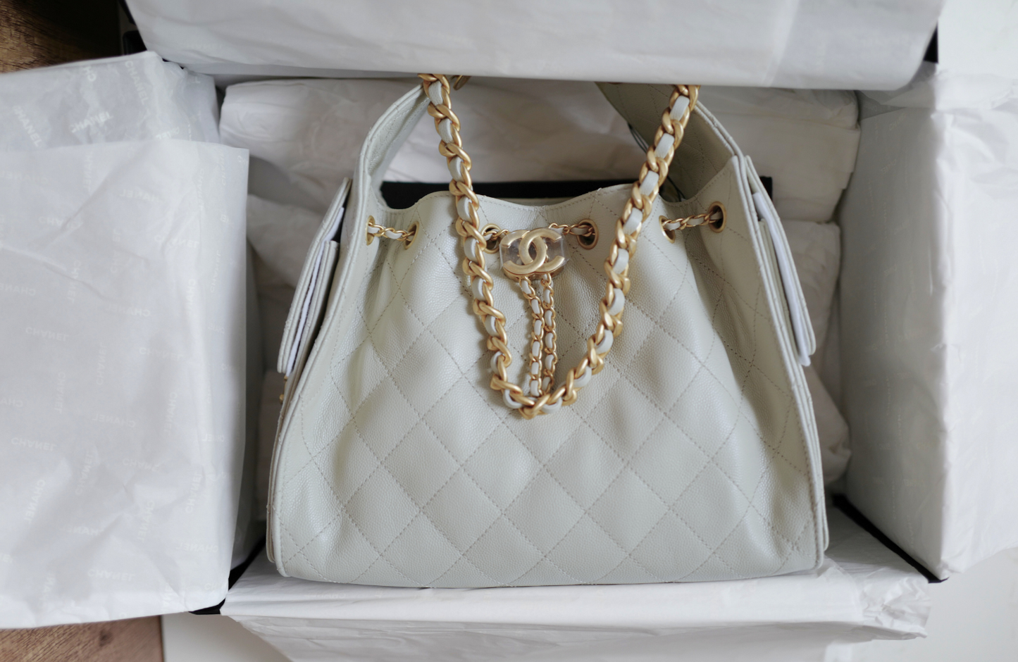 NEW CHANEL 2025 25B Small Hobo Bag Grained Calfskin Light Grey GHW