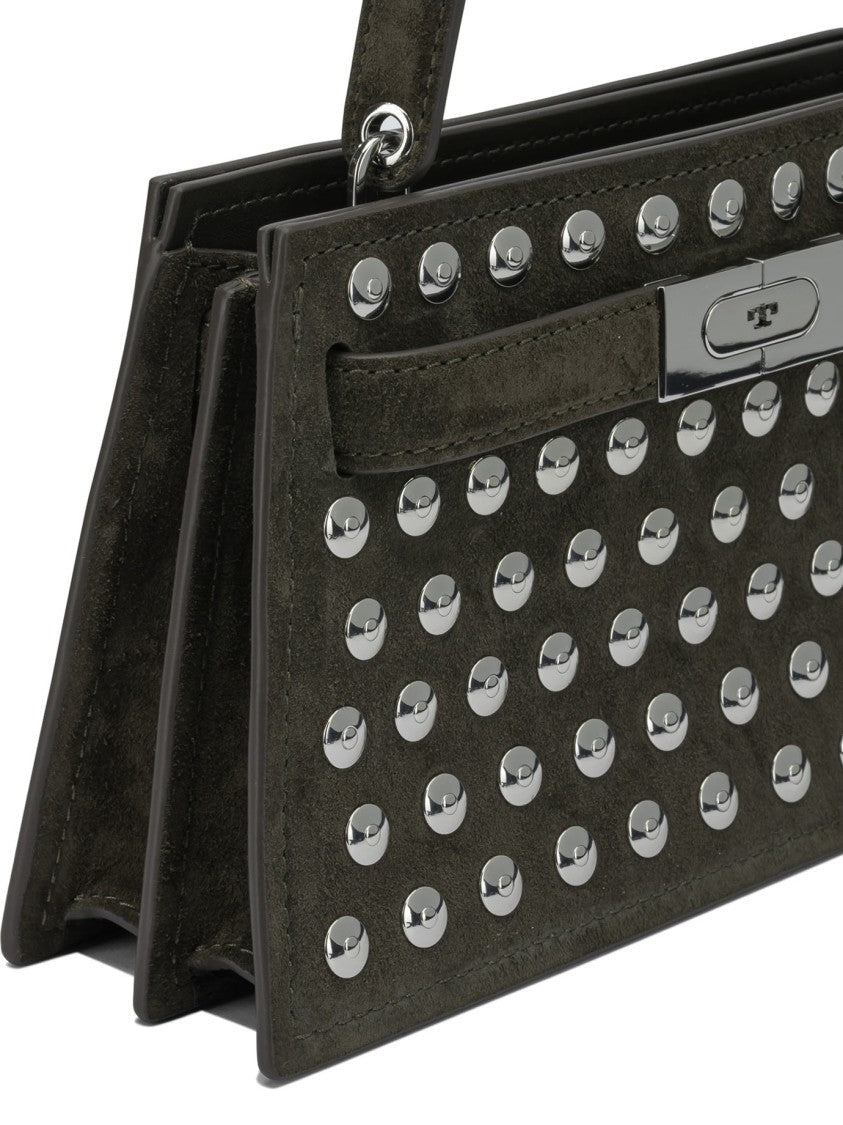 Tory Burch Trapezoidal Suede Handbag With Metallic Studs