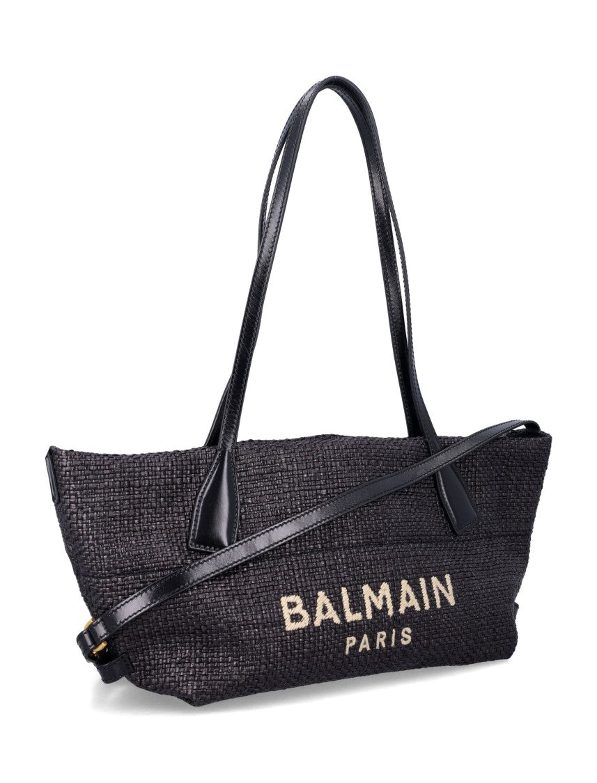 Balmain Small Track Tote Bag In Raffia