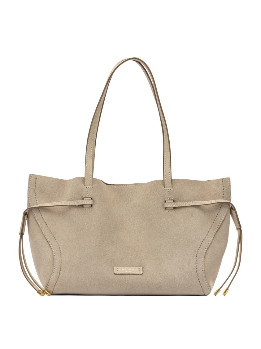 Gianni Chiarini Beige Suede Shoulder Bag With Dual Straps