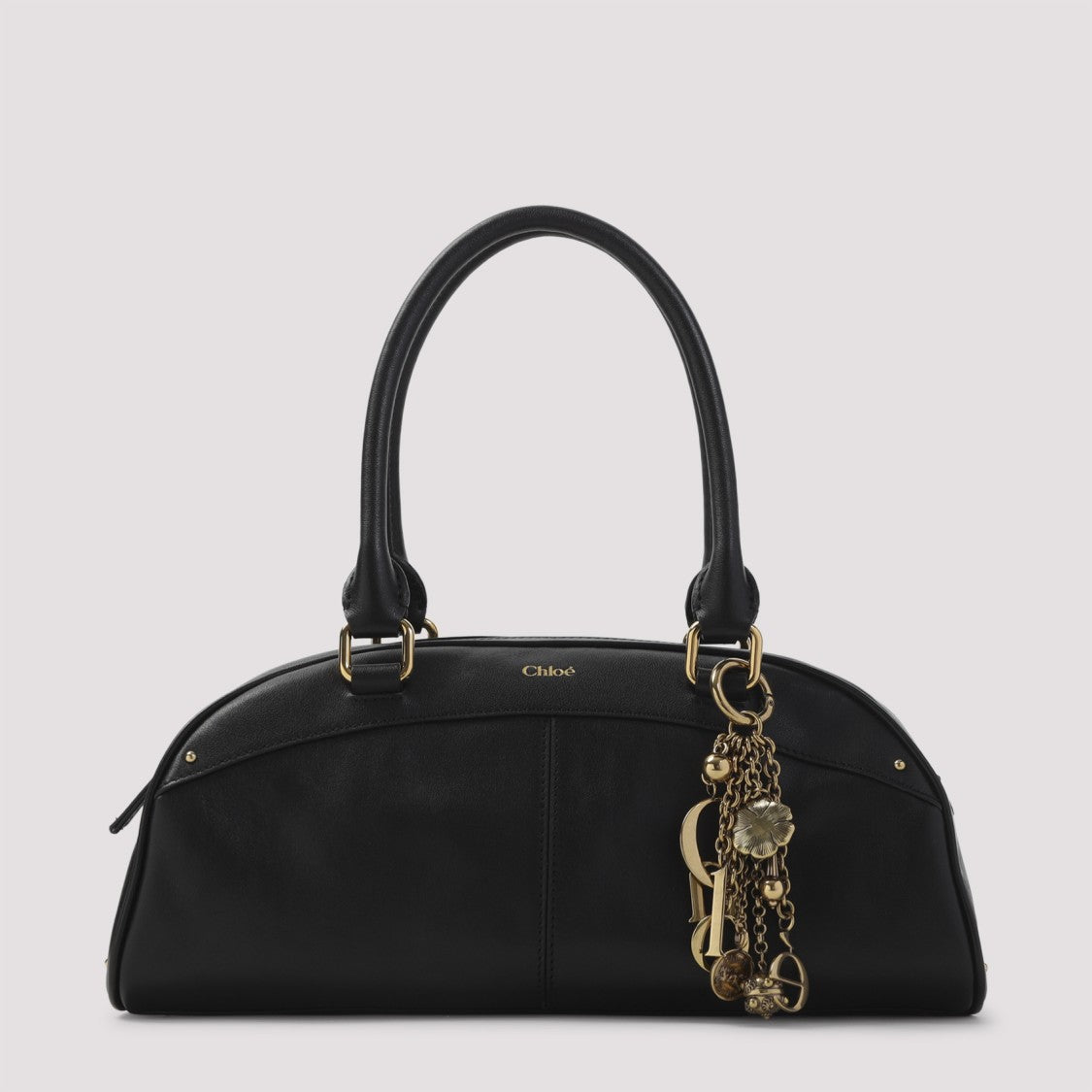 Chloé Structured Black Calf Leather Handbag With Chain Details