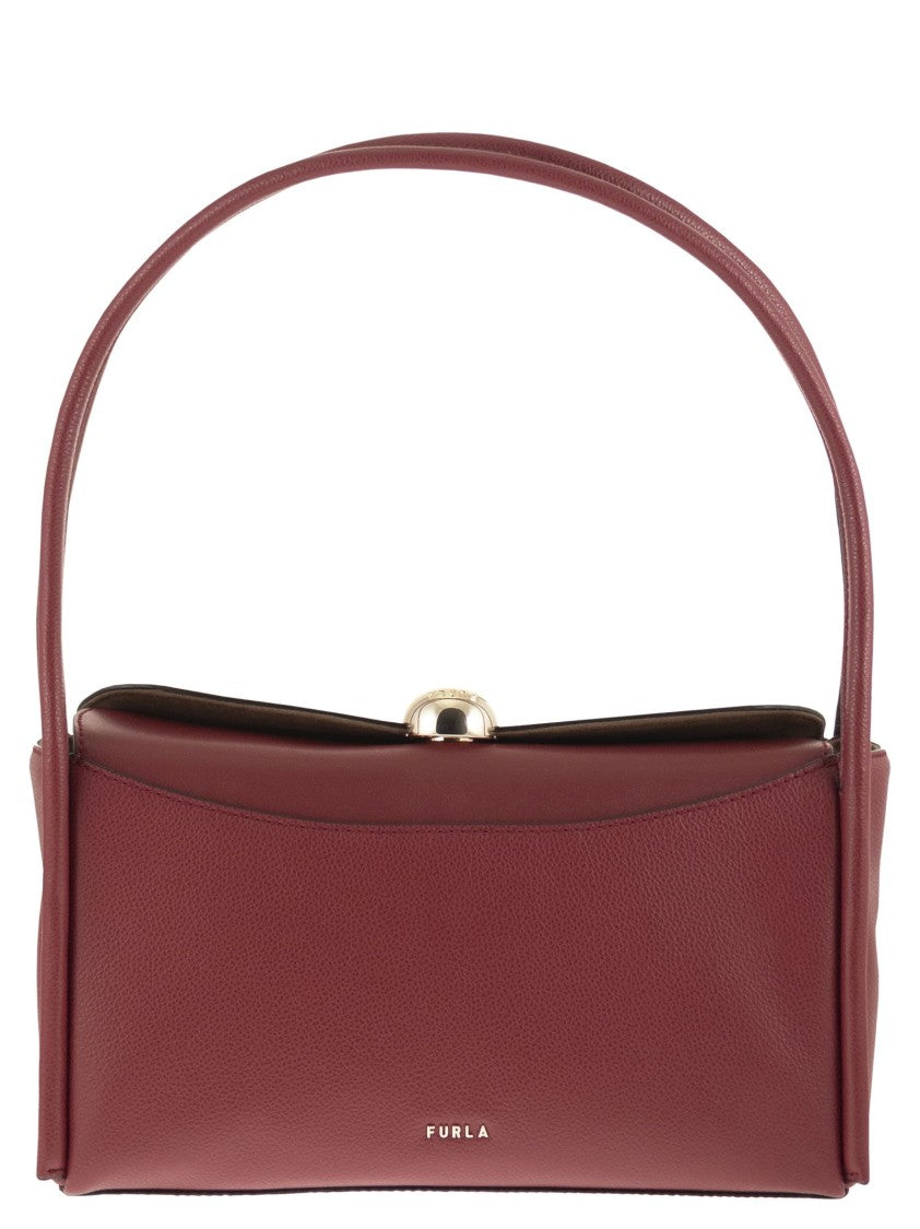 Furla Structured Burgundy Calfskin Leather Nicole Satchel