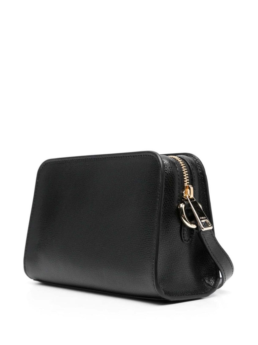 Furla Black Leather Shoulder Bag With Zip Closure