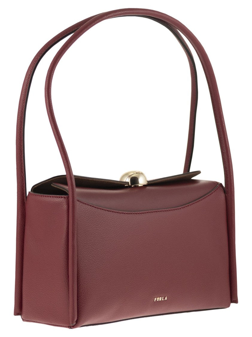 Furla Structured Burgundy Calfskin Leather Nicole Satchel