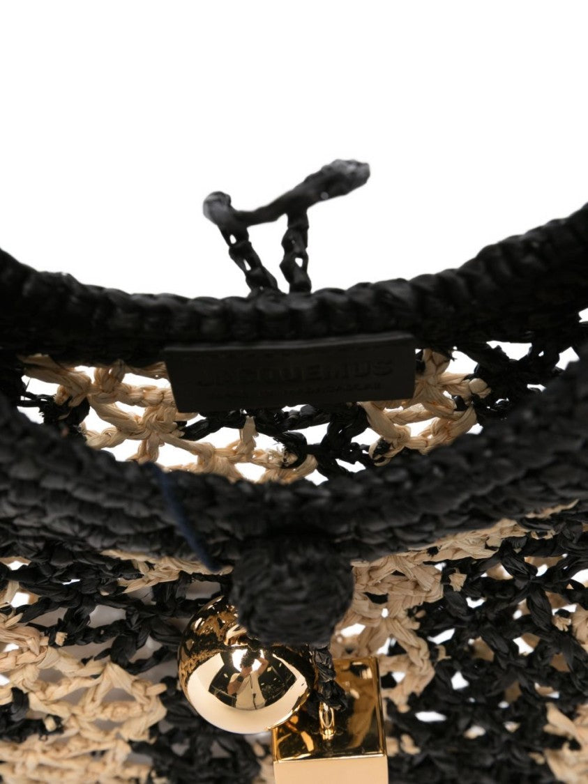 Jacquemus Black Raffia Circle Handle Bag
