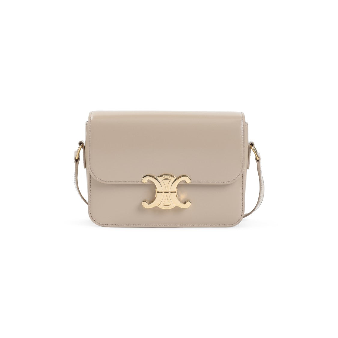 Celine Structured Beige Calf Leather Triomphe Shoulder Bag