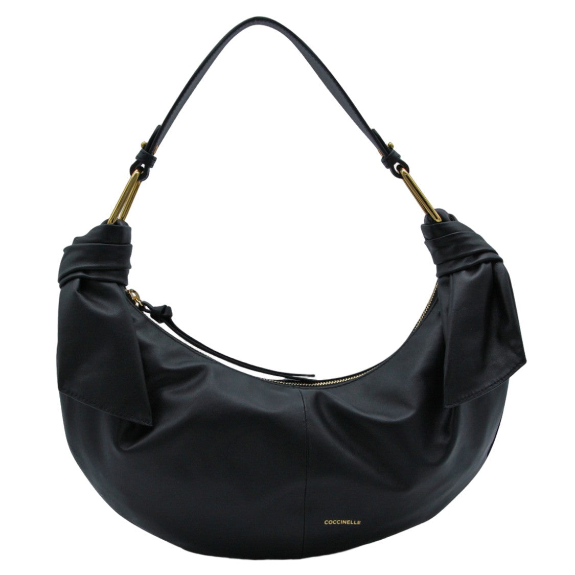 Coccinelle Crescent-Shaped Black Handbag With Gold-Tone Hardware