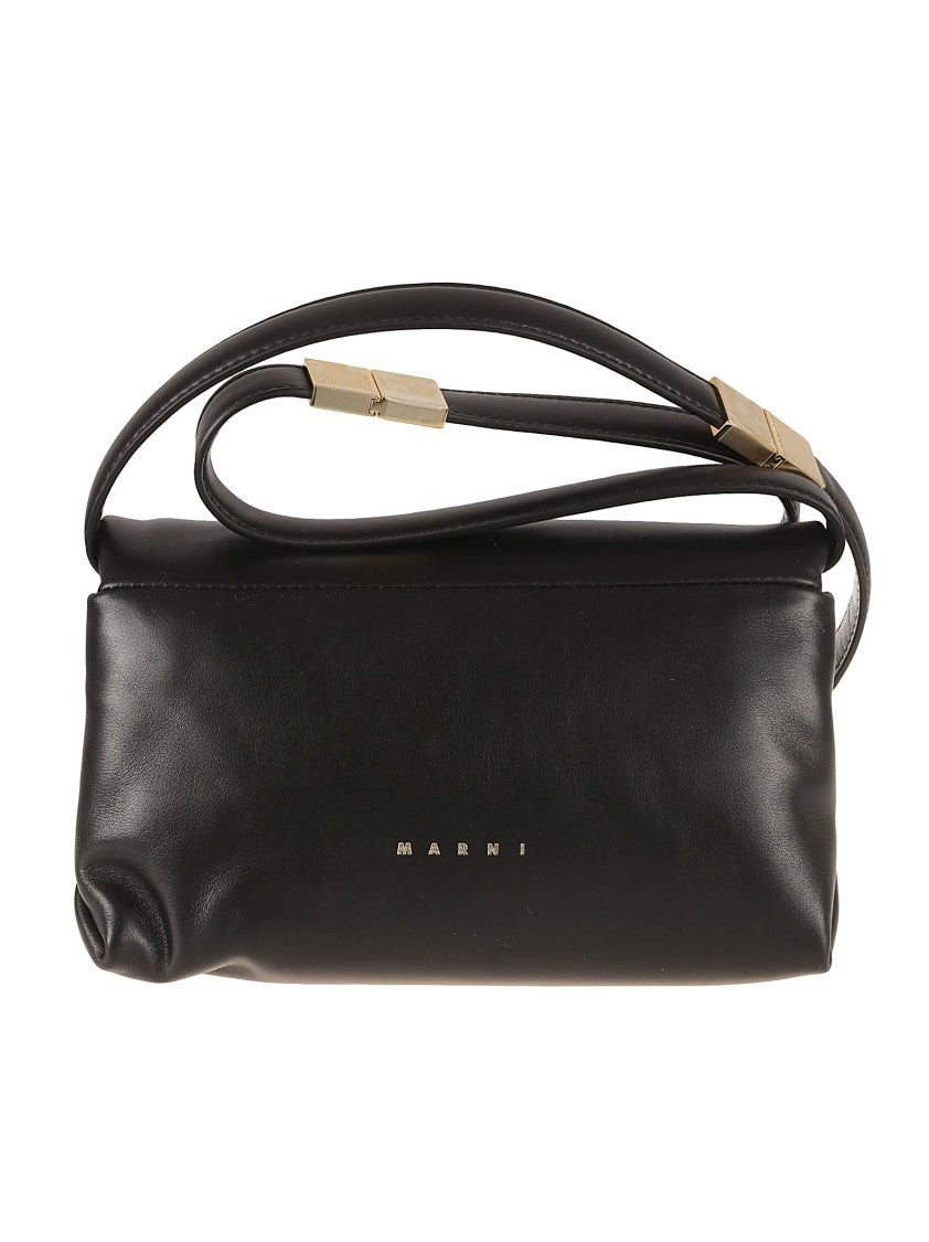 Marni Structured Black Calf Leather Bag With Design