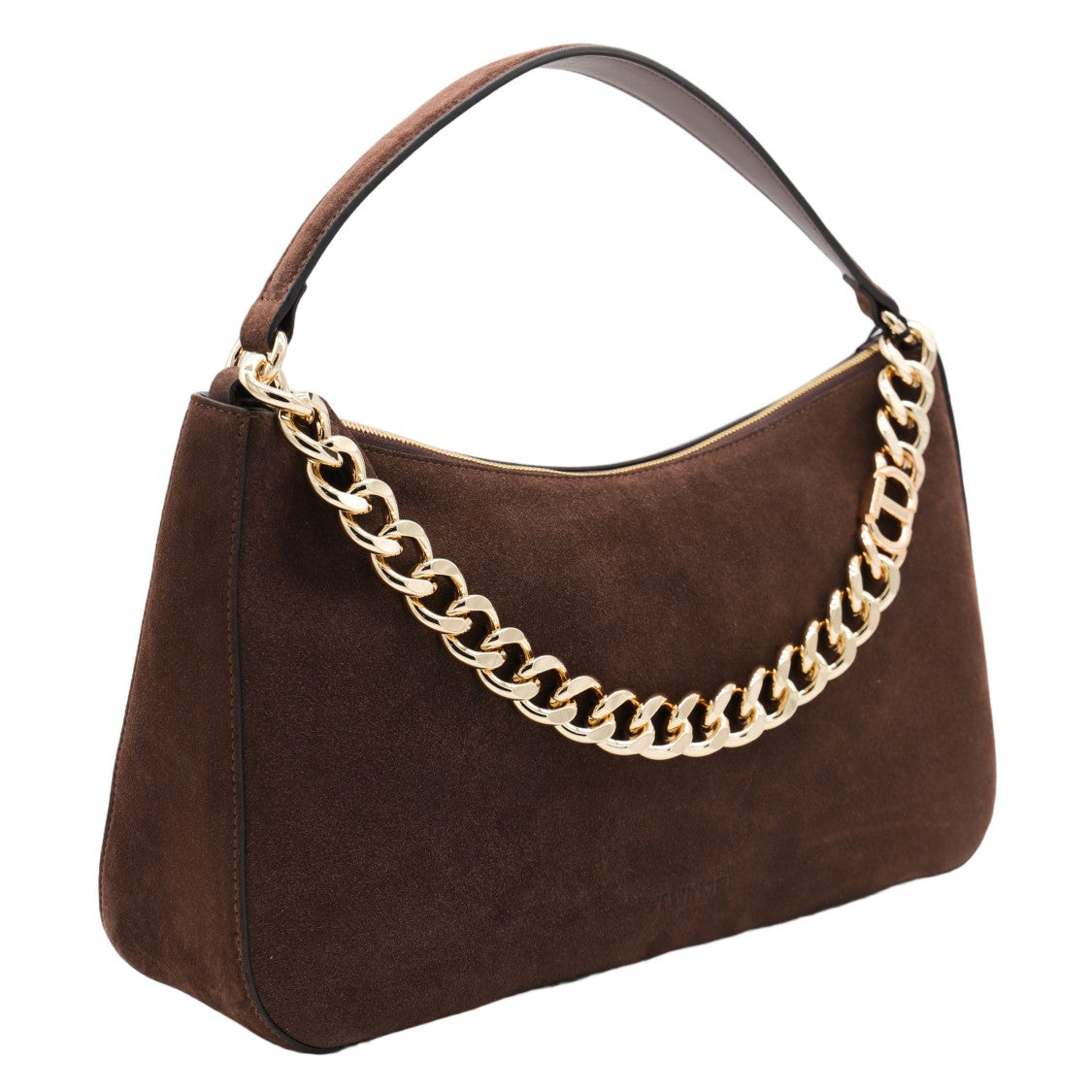 Twin-Set Brown Suede Handbag With Gold Chain Accents