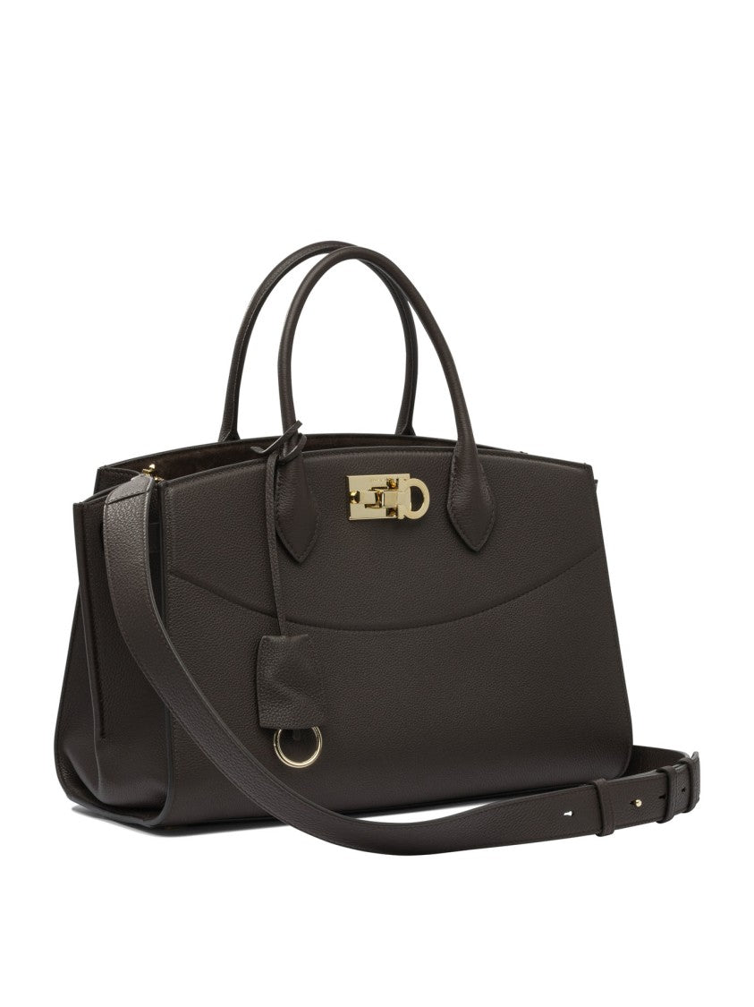 Ferragamo Structured Brown Calf Goat Leather Handbag