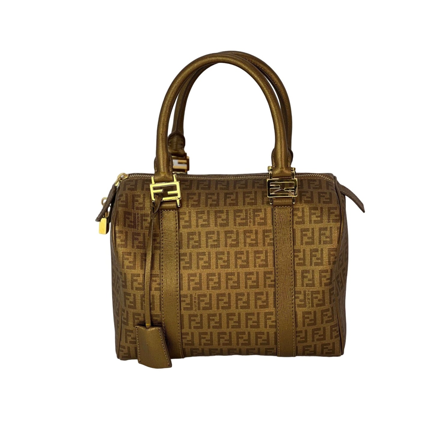 FENDI Boston Gold Coated Canvas Handbag