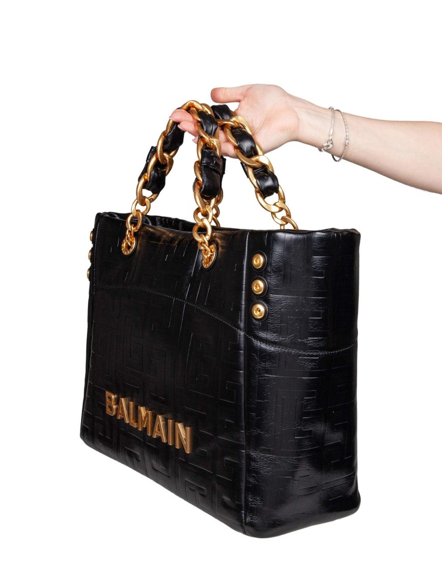 Balmain 1945 Soft Cabas Shopping Bag With Gold Accents And Magnetic Closure