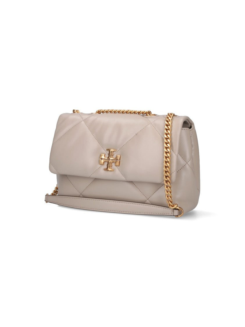 Tory Burch Diamond Quilted Light Grey Calf Leather Shoulder Bag