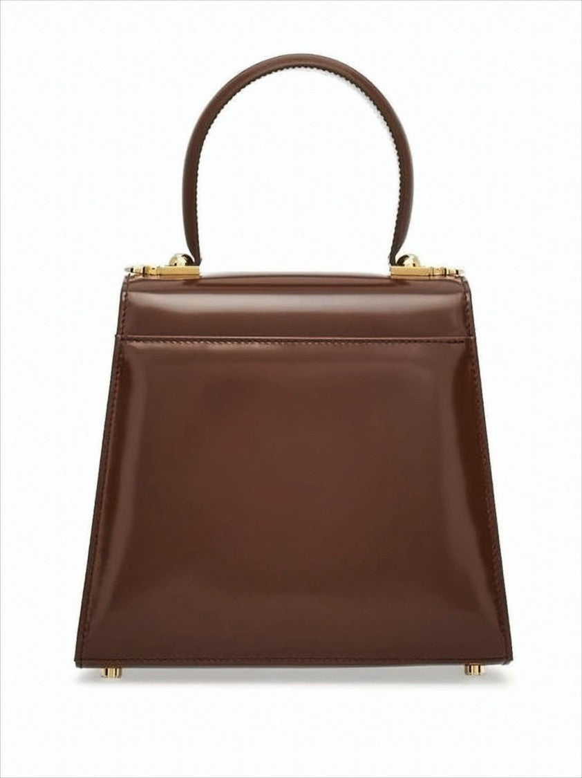 Salvatore Ferragamo Trapezoidal Brown Leather Tote With Gold-Tone Clasp