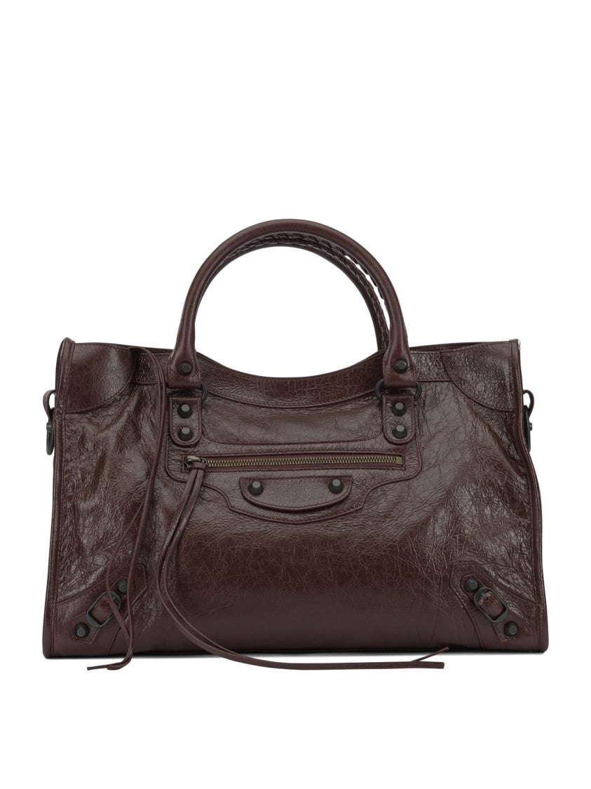 Balenciaga Bordeaux Textured Leather Shoulder Bag With Hand-Woven Handles