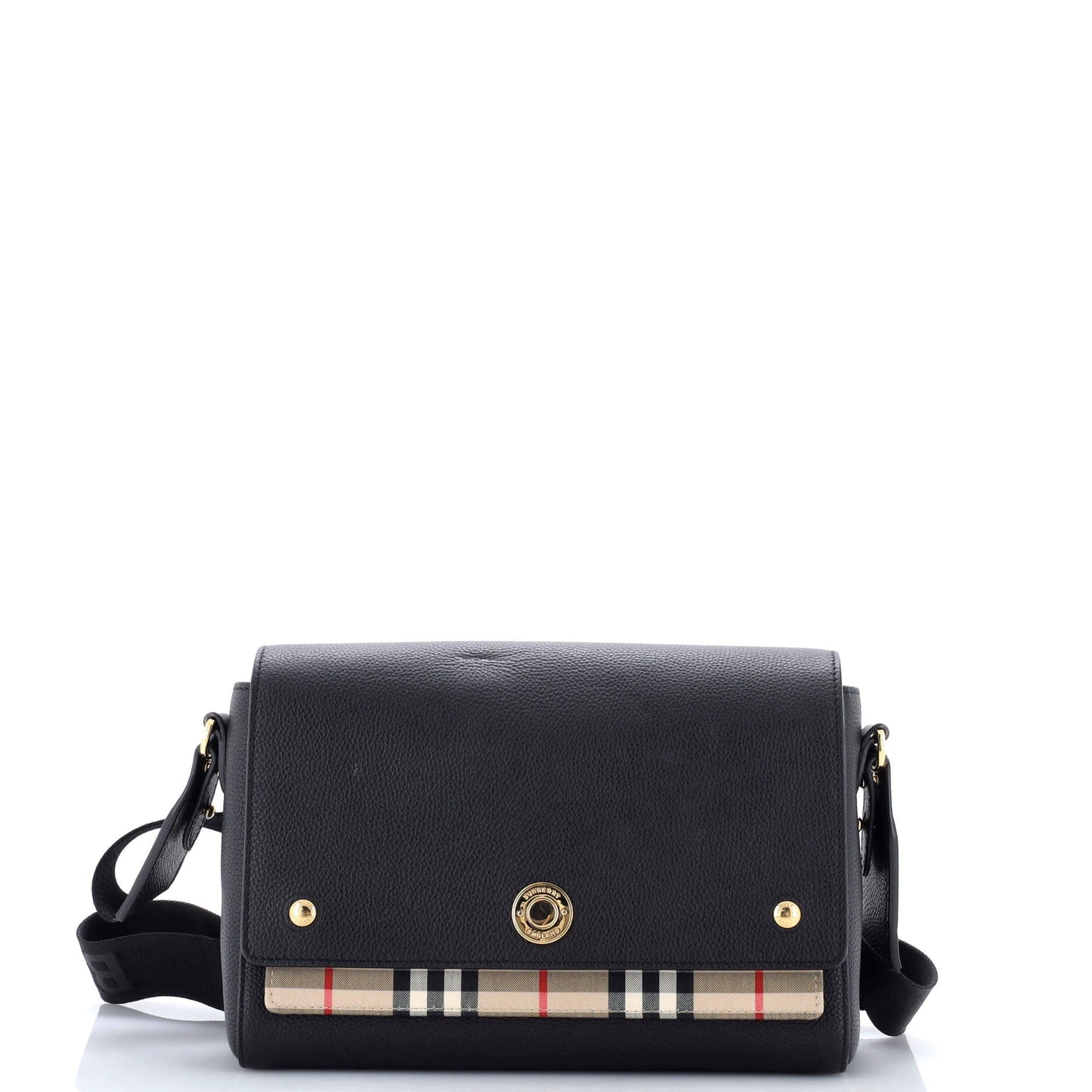 Note Crossbody Bag Leather with Vintage Check Canvas Medium