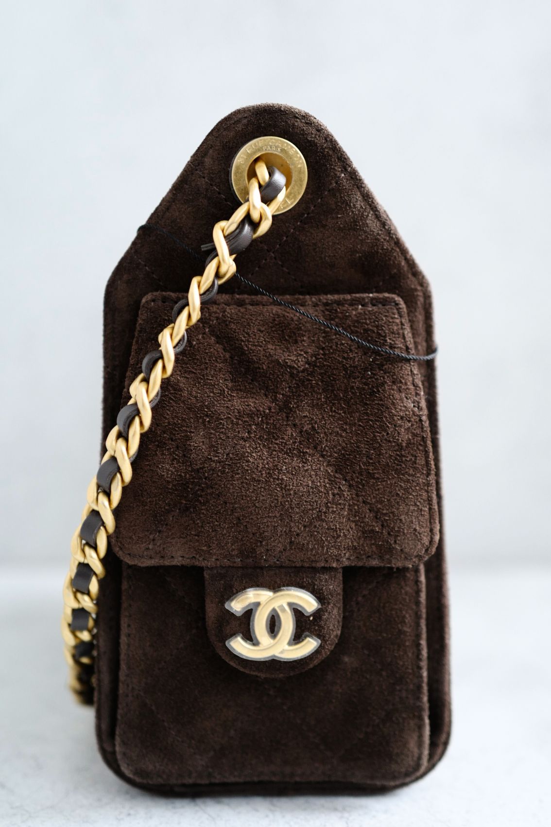 NEW Chanel 26C Mini Hobo Dark Brown Suede Gold Hardware