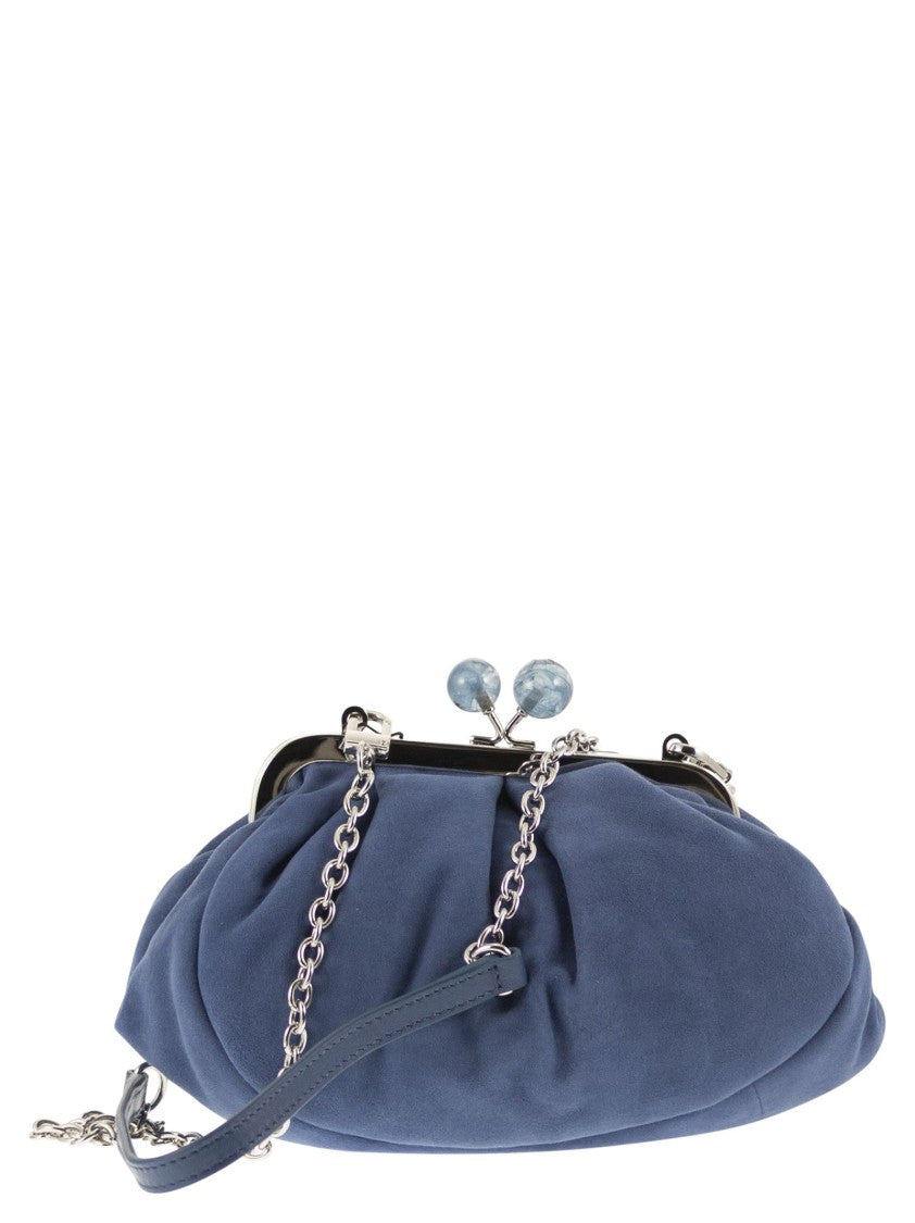 Max Mara Pasticcino Small Suede Clutch With Marbled Bead Closure