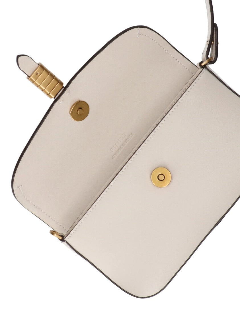 Pinko "Saddle Flat" Shoulder Bag – White