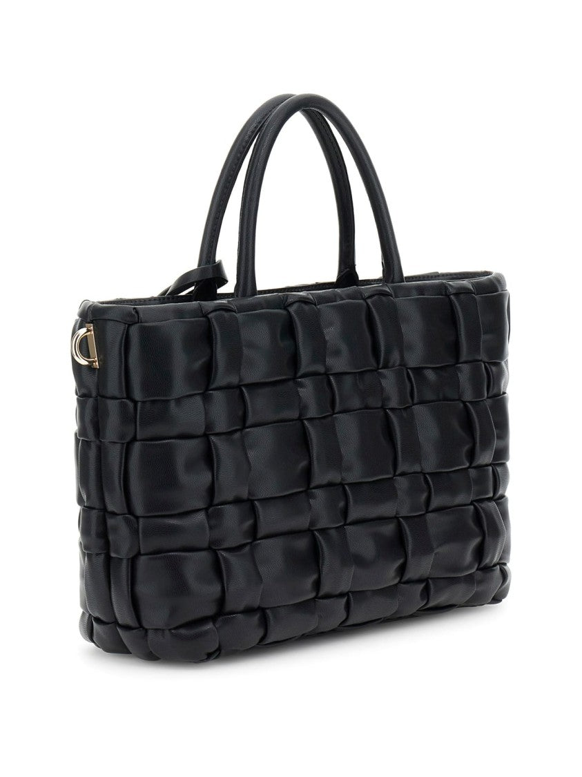 Guess Woven Faux Leather Handbag With Gold-Tone Hardware