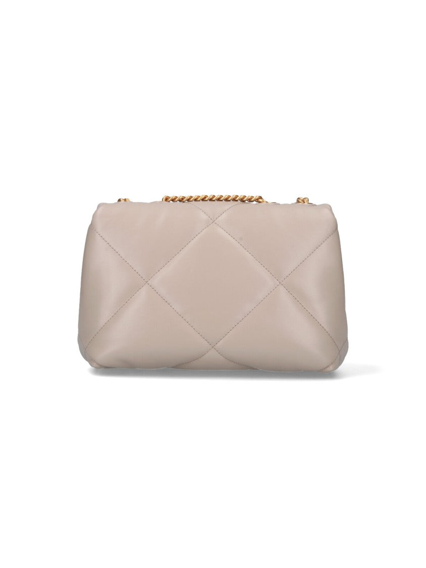 Tory Burch Diamond Quilted Light Grey Calf Leather Shoulder Bag