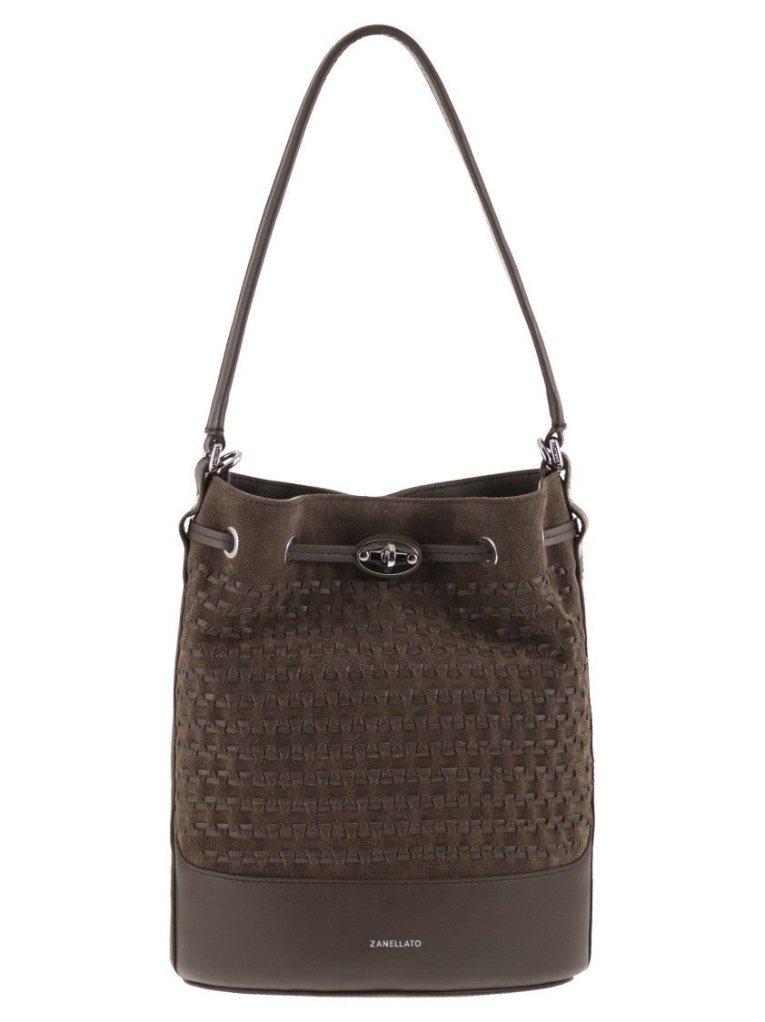 Zanellato Monda' Leather Bucket Bag With Woven Texture