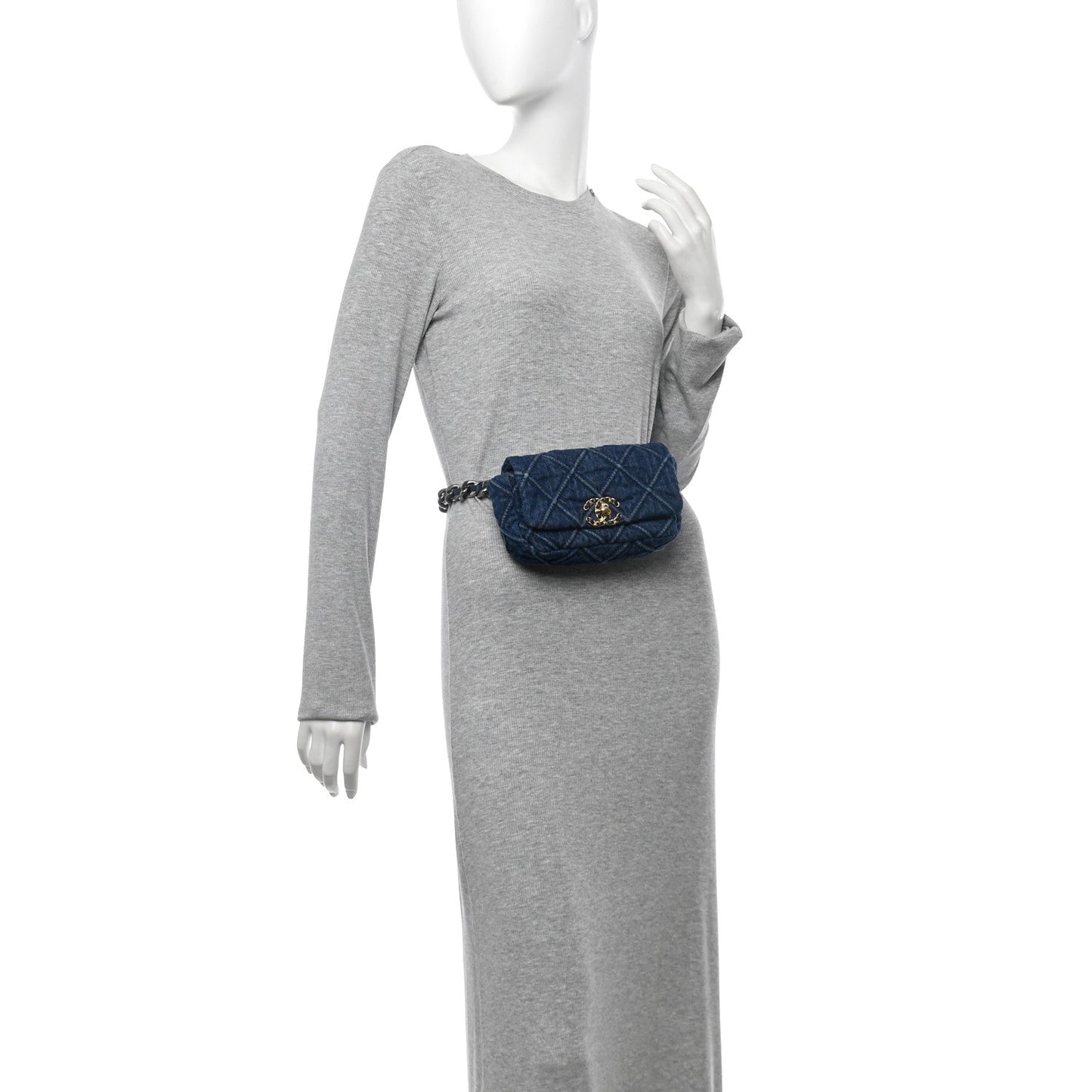 Denim Quilted Chanel 19 Waist Bag Blue
