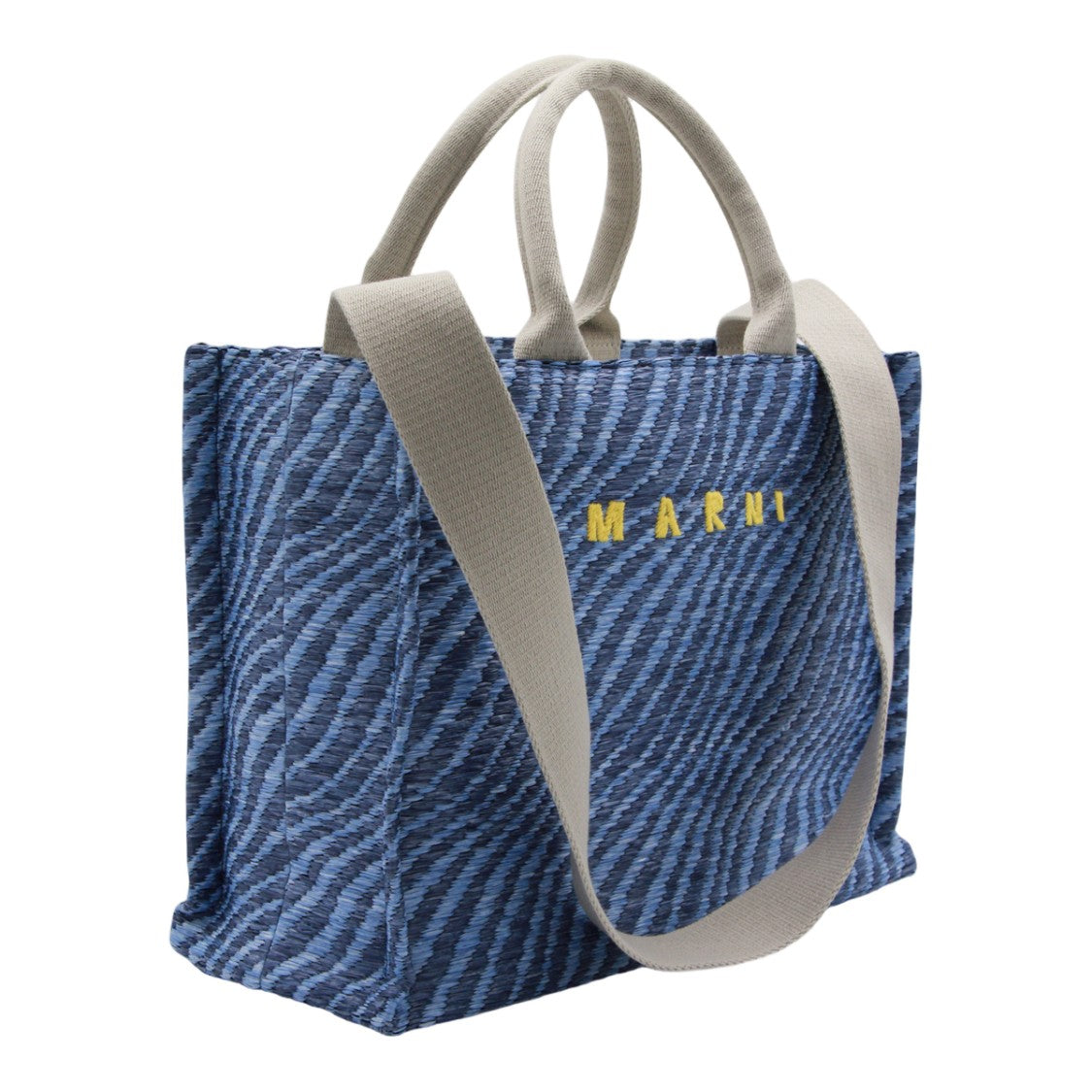 Marni Textured Blue Tote Bag With Bold Embroidery