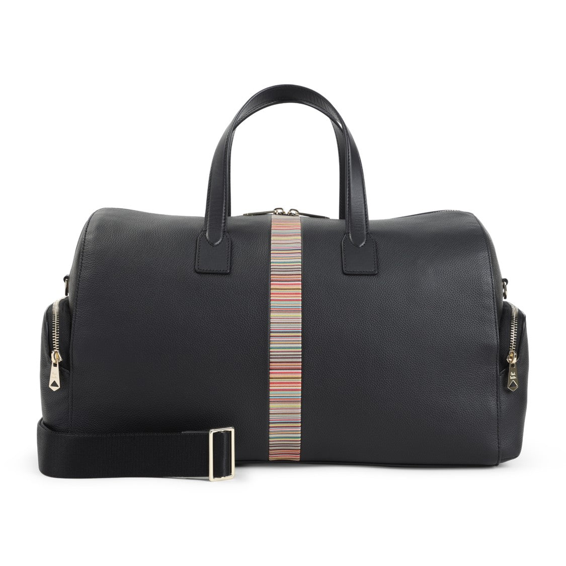 Paul Smith Textured Leather Travel Bag With Multicolor Striped Accent