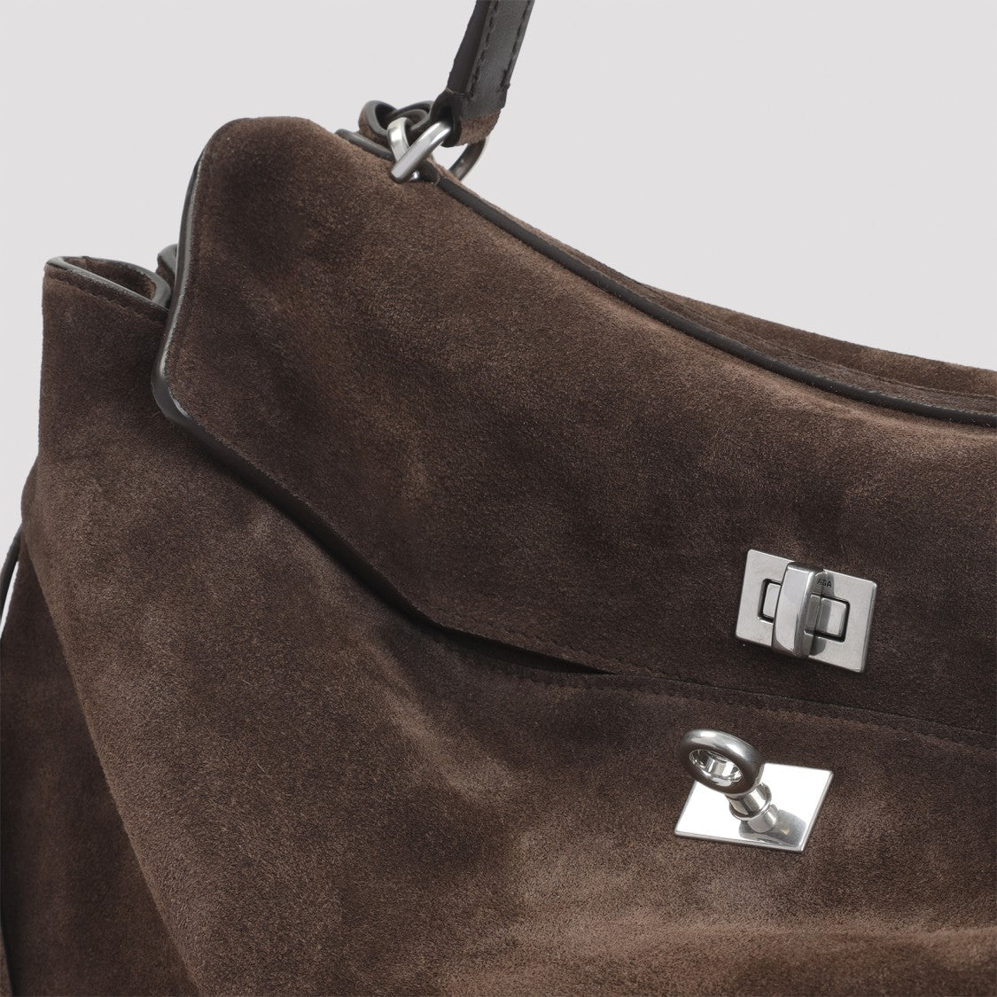 Balenciaga Spacious Brown Leather Handbag With Silver-Tone Closure