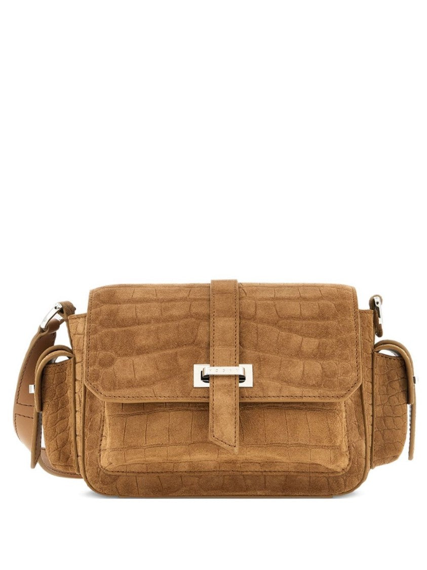 Hogan Crocodile-Embossed Vitello Leather Shoulder Bag