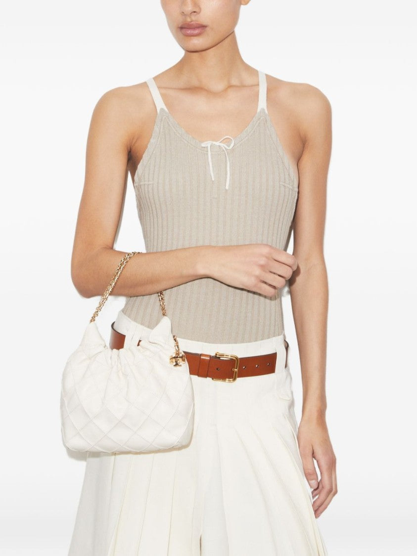 Tory Burch Quilted White Lamb Leather Bag