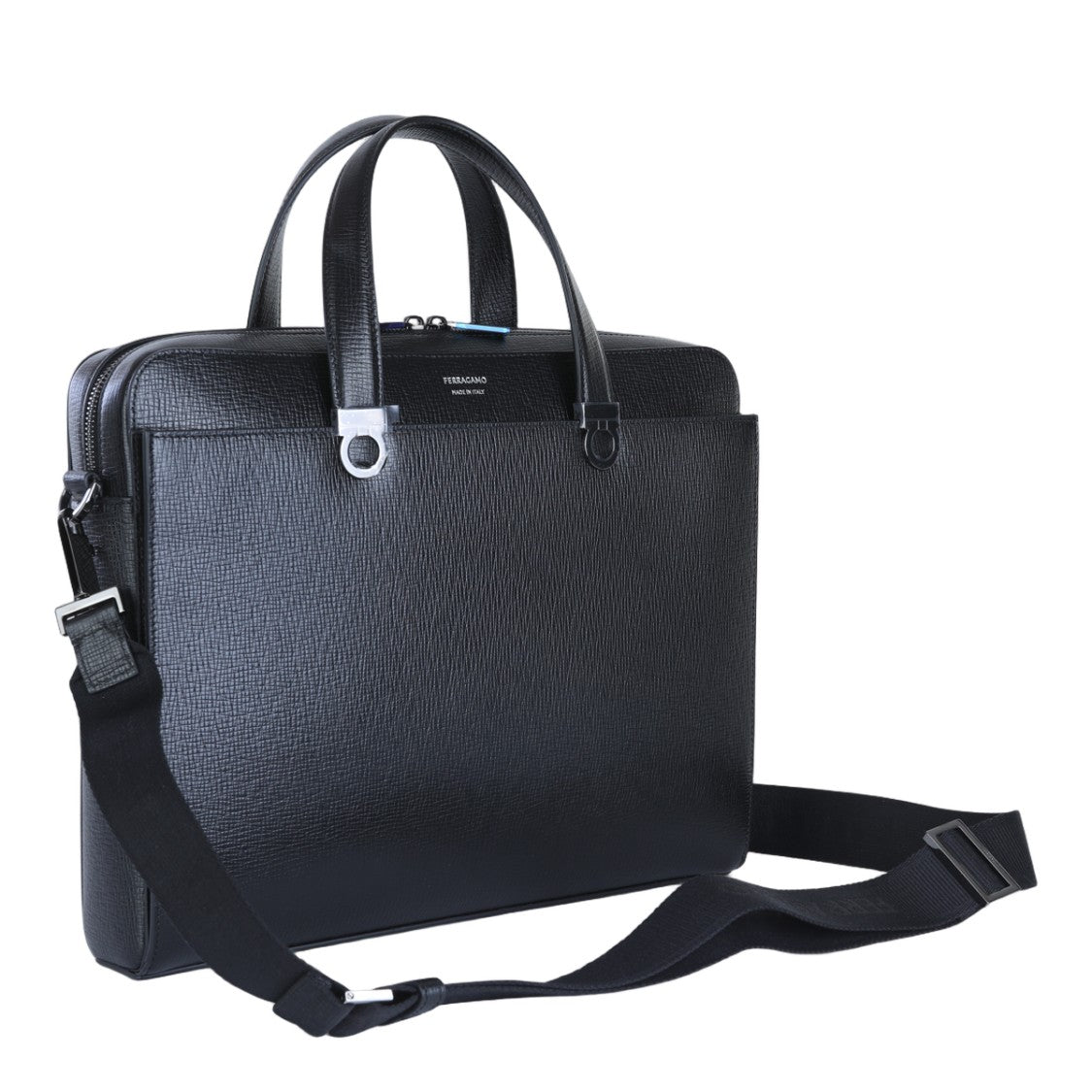 Ferragamo Structured Black Briefcase With Textured Finish