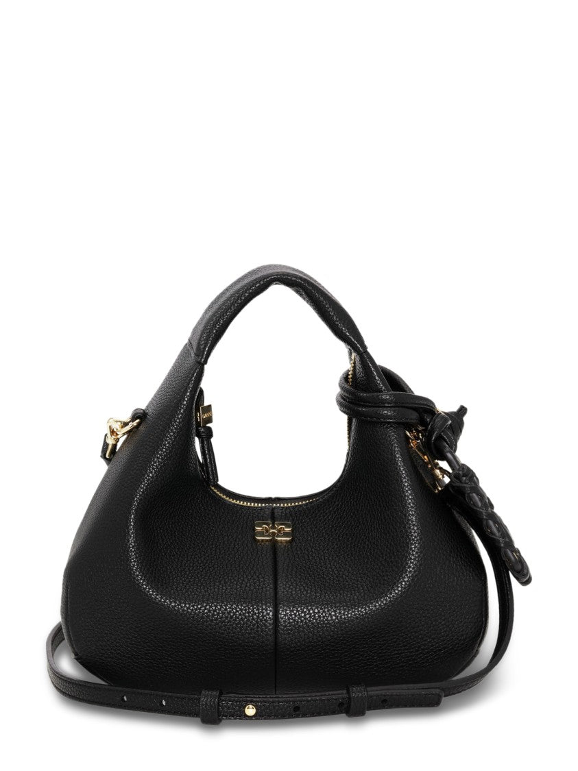 Ganni Mini Grained Hobo Bag With Elegant Gold Accents