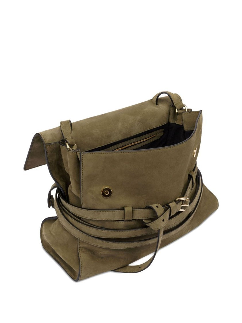 Moschino Structured Olive Green Foldover Top Bag